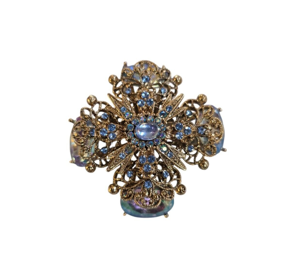 Sequin Women’s Statement Brooch Antique Gold Blue NWT MSRP $42