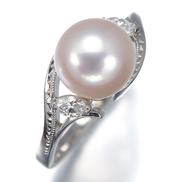 Auth TASAKI Ring Akoya Pearl 8.3mm Diamond 0.13ct Marquise US6-6.25 Pt 900
