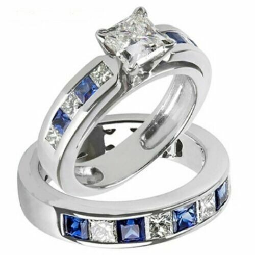 4Ctw Princess Cut Created Diamond 14k White Gold Finish Bridal Wedding Ring Set
