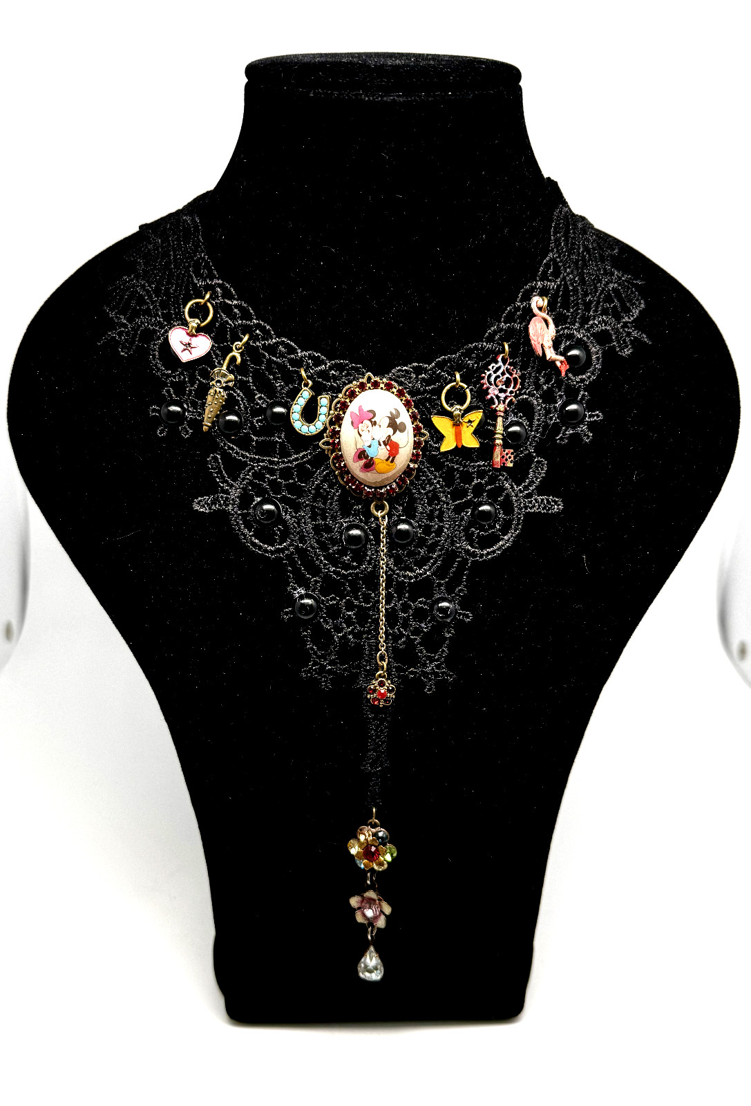 Beautiful Necklace Fabric Choker With Colorful Crystals By Michal Negrin #59#