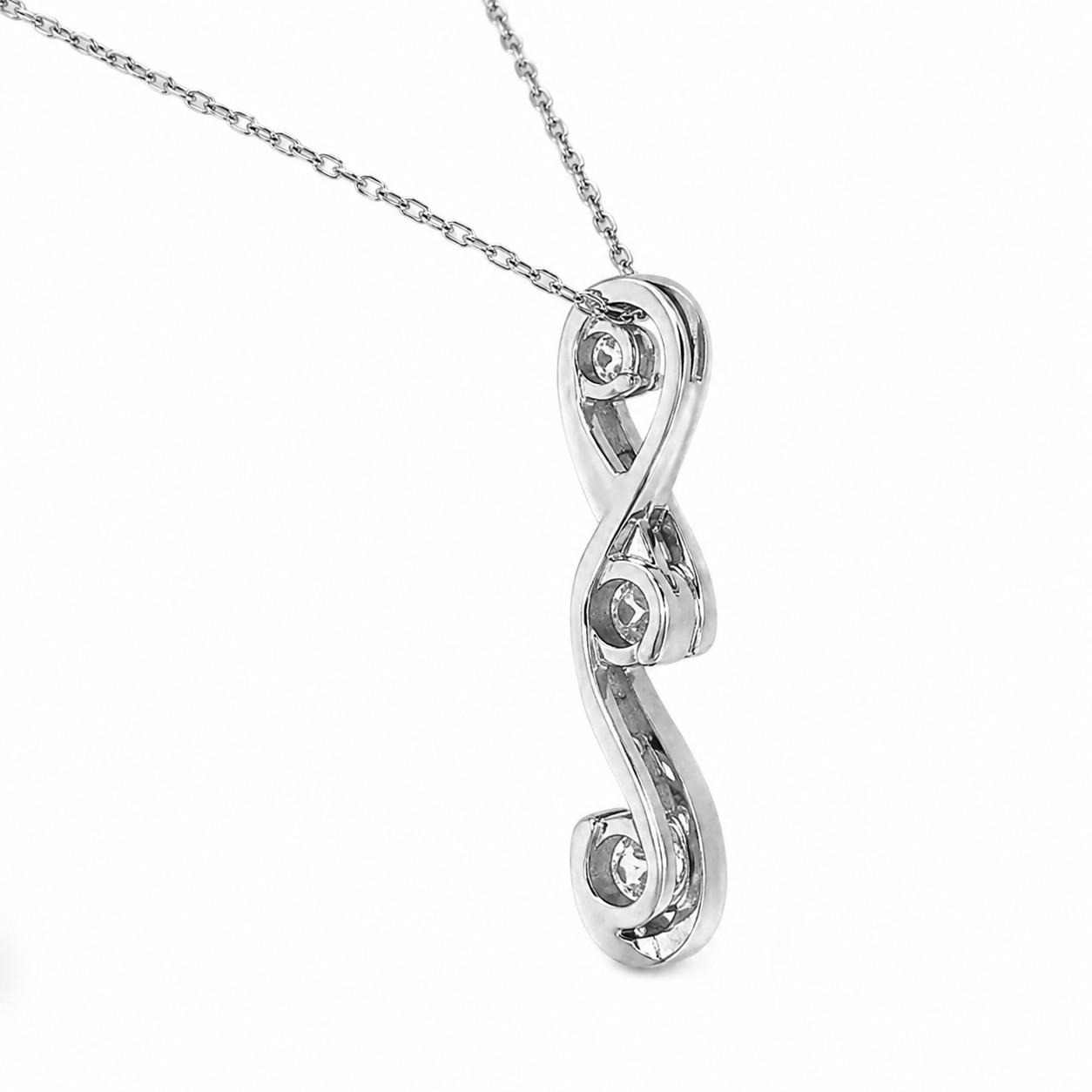 Natural Diamond Three Stone Pendant Cocktail Necklace – 14K White Gold
