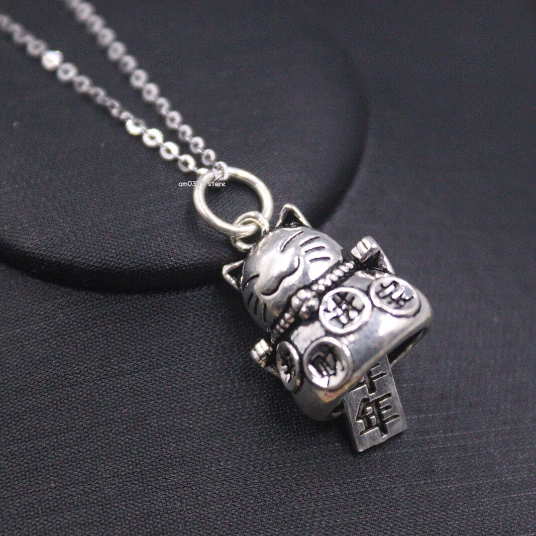 Real 925 Sterling Silver Pendant For Women Men Lucky Furture Cat Bell 28*14mm