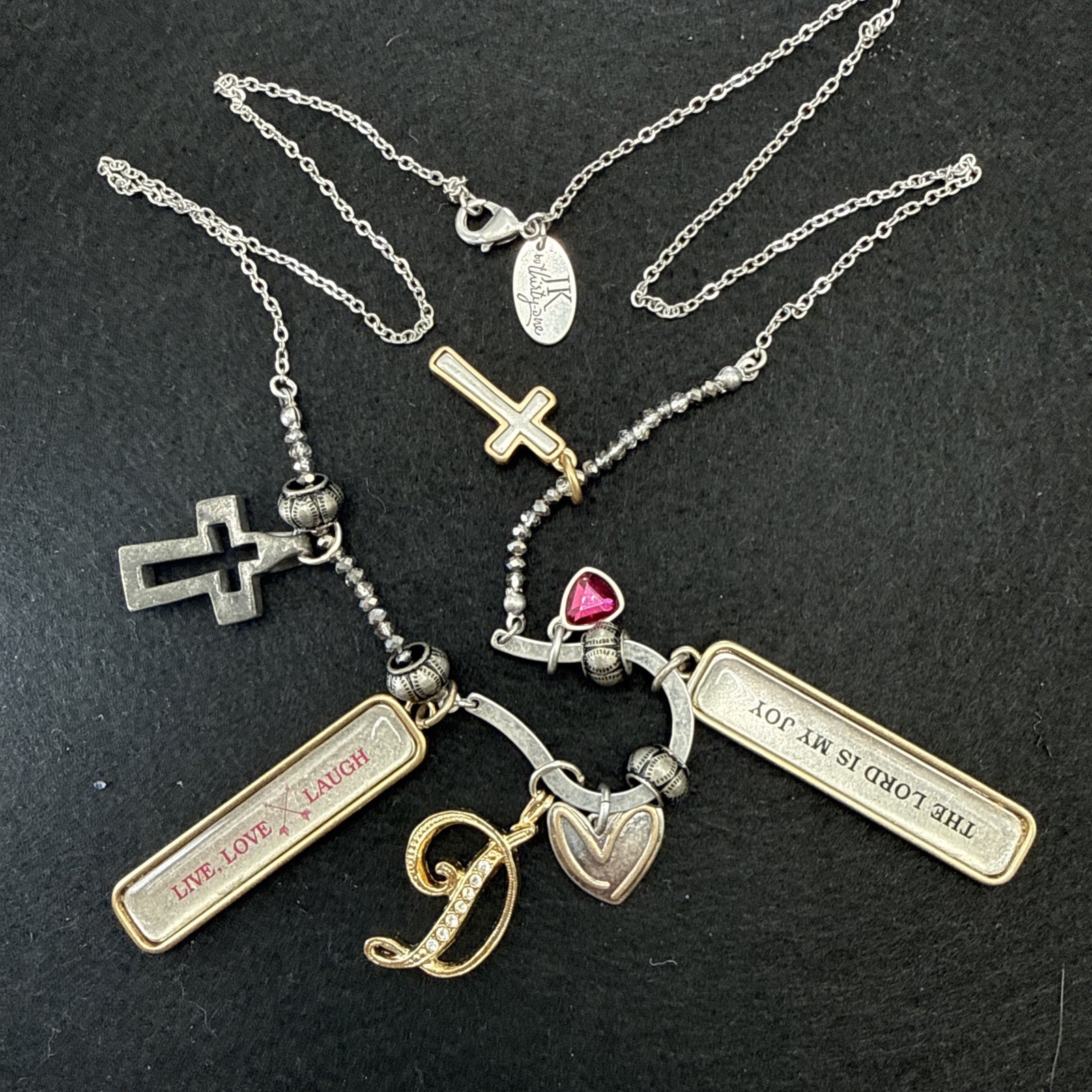 JK by Thirty One Silver Tone Love Horseshoe Pendant Necklace 35″ W/ 7 Charms