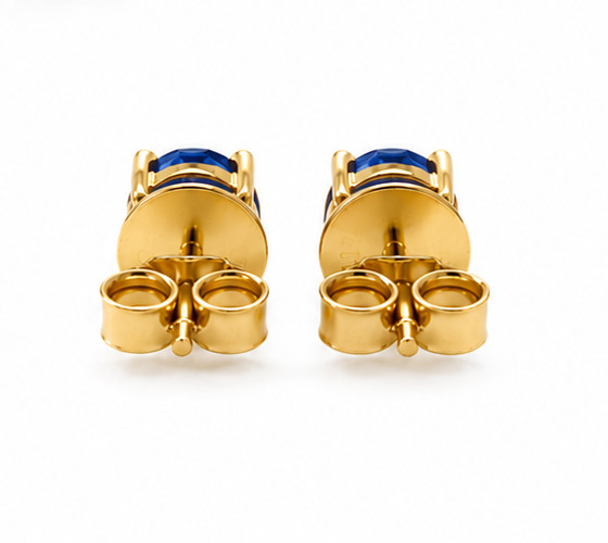 Lab Grown Blue Sapphire Stud Earrings in Yellow Gold Finish Classic Round Cut