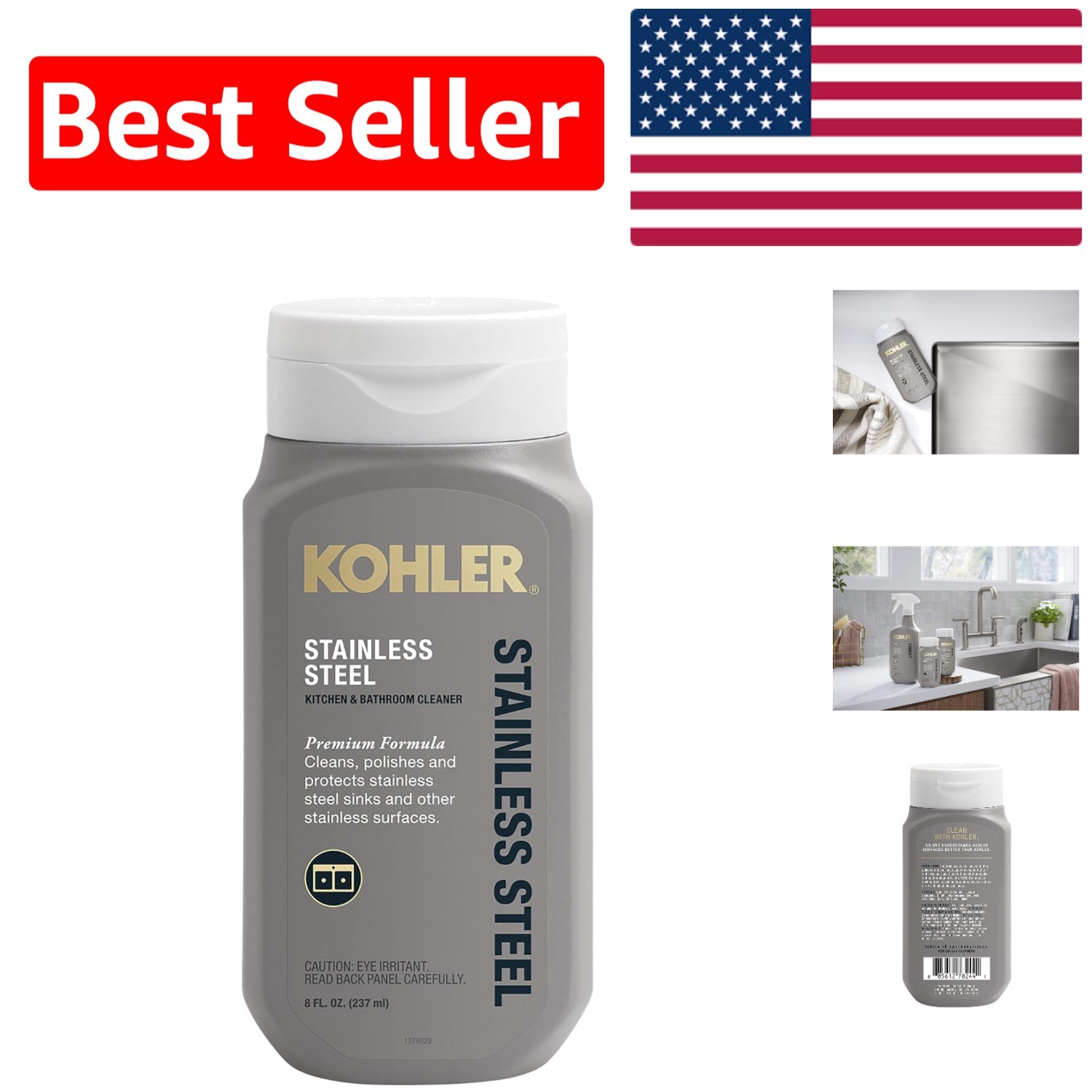 K-23729-NA Stainless Steel Cleaner – 8 FL Oz Liquid for Kitchens & Baths