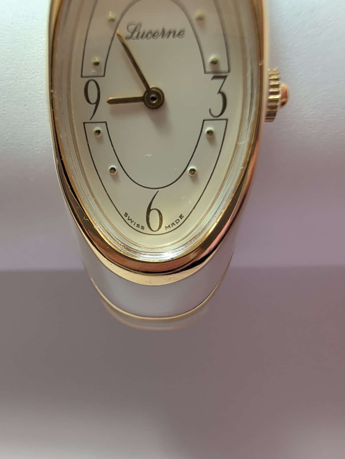 Vintage Lucerne Swiss Mechanical Bangle Watch Women’s Gold Tone White Modern