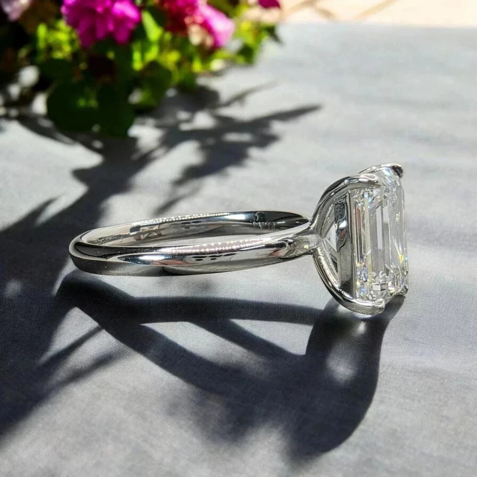 4.20 Ct Emerald Cut White Moissanite Solitaire Wedding Ring 925 Sterling Silver