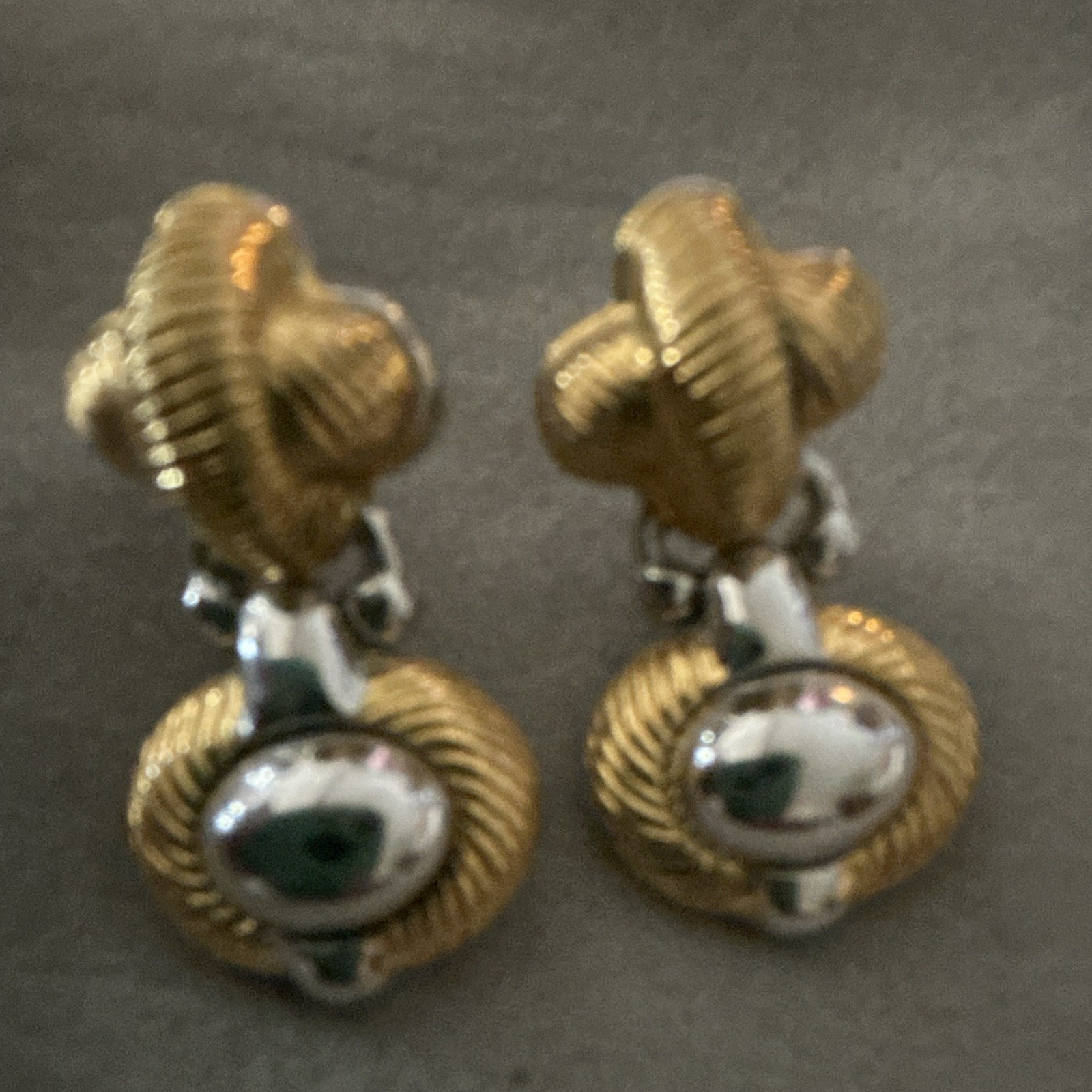 Monet Signed Gold & Silver Tone Oval Dangle Drop Earrings
