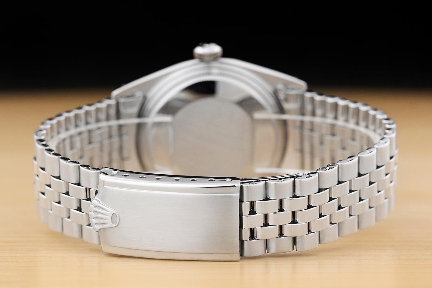 ROLEX DATEJUST 1601 18K WHITE GOLD STEEL GREEN DIAL FOLDED BRACELET WATCH