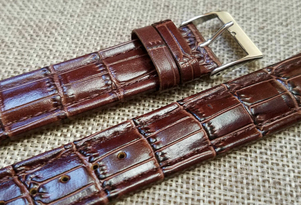 18mm – 18.5mm LUXURY BROWN GENUINE LEATHER STITCHED MEN’S VINTAGE WATCH BAND NEW