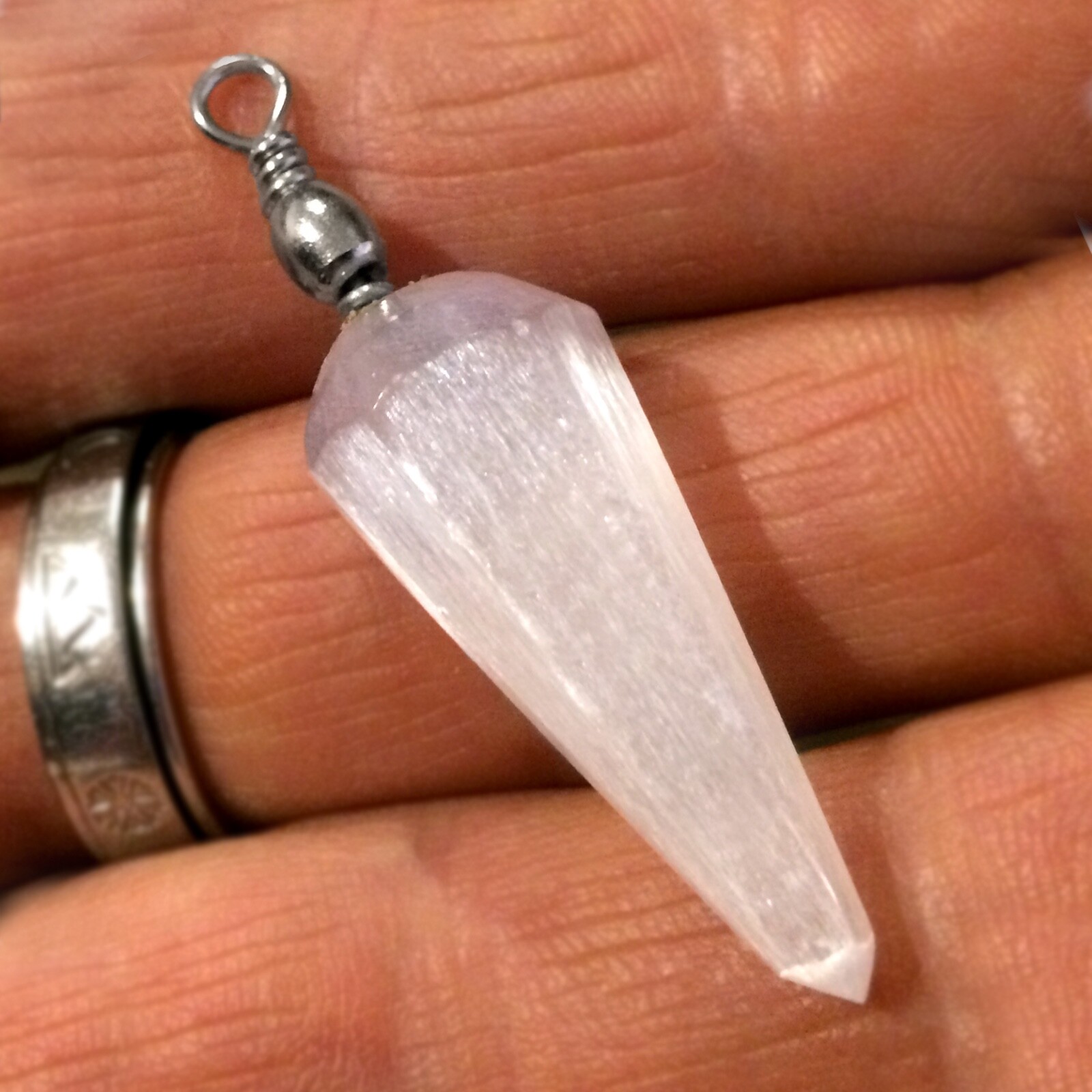 Selenite Crystal Pendant Pendulum Chakra Love Stone Sterling Silver Necklace