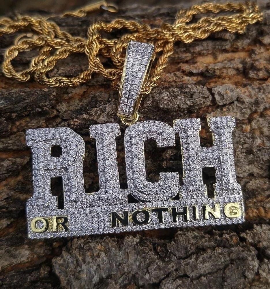 Rich Or Nothing Hip Hop Pendant 5A Cz Iced Bling