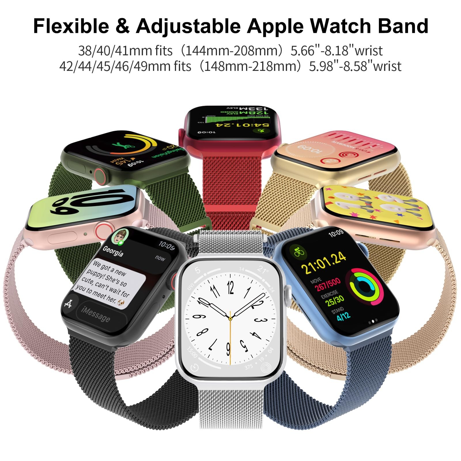 3 Pack Mesh Metal Band Compatible with Apple Watch Band 38mm 40mm 41mm 42mm 4…