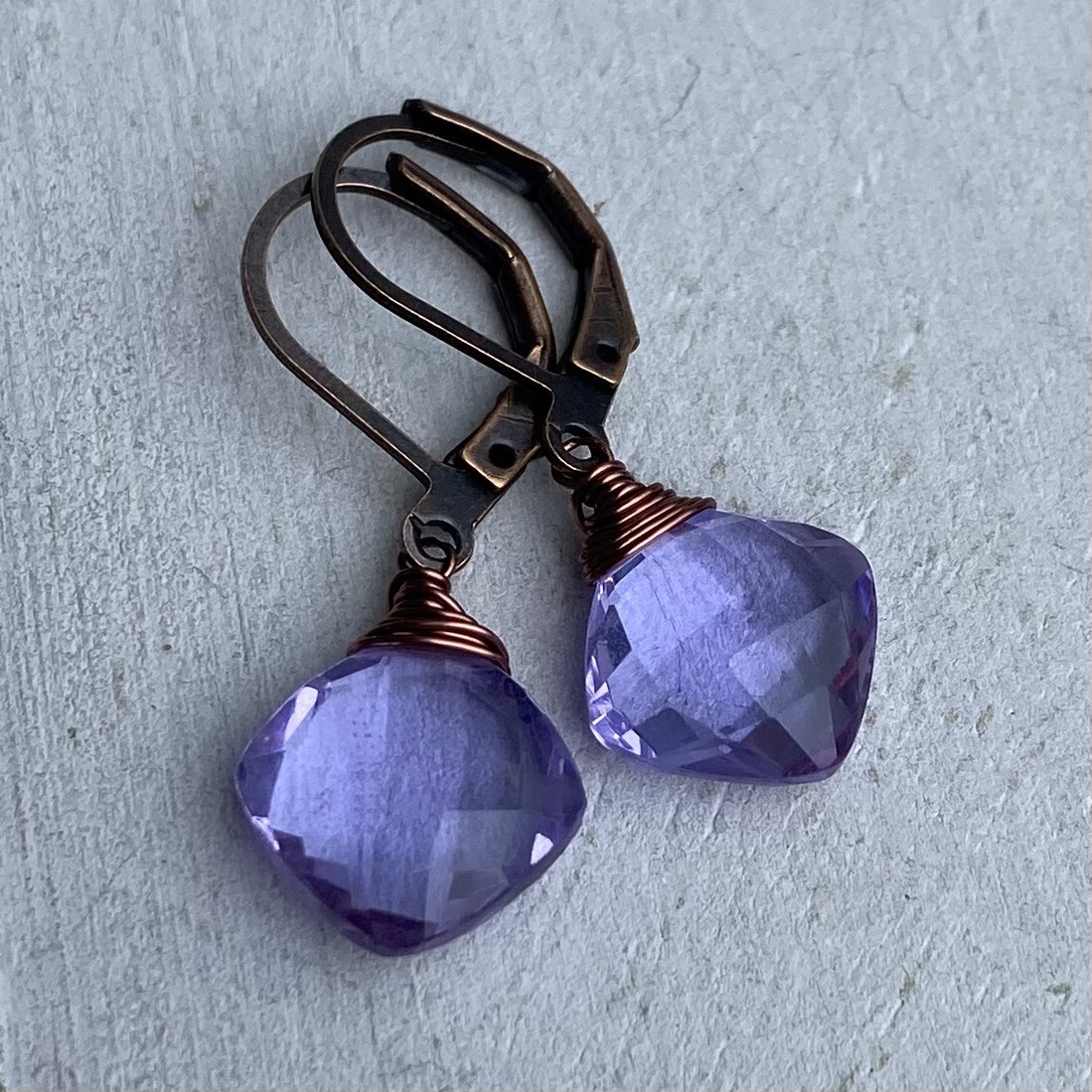 Min Favorit Purple Hydro Quartz & Copper Artisan Wire Wrapped Earrings