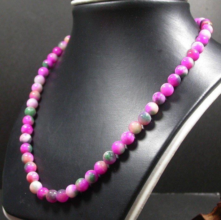 CHINESE Green Yellow Lavender Red JADE Bead Beads Necklace 19 inches 242452
