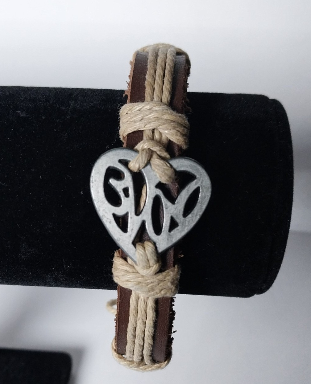 Boho Leather & Hemp Cord Adjustable Bracelet with Metal Heart Charm – Unisex