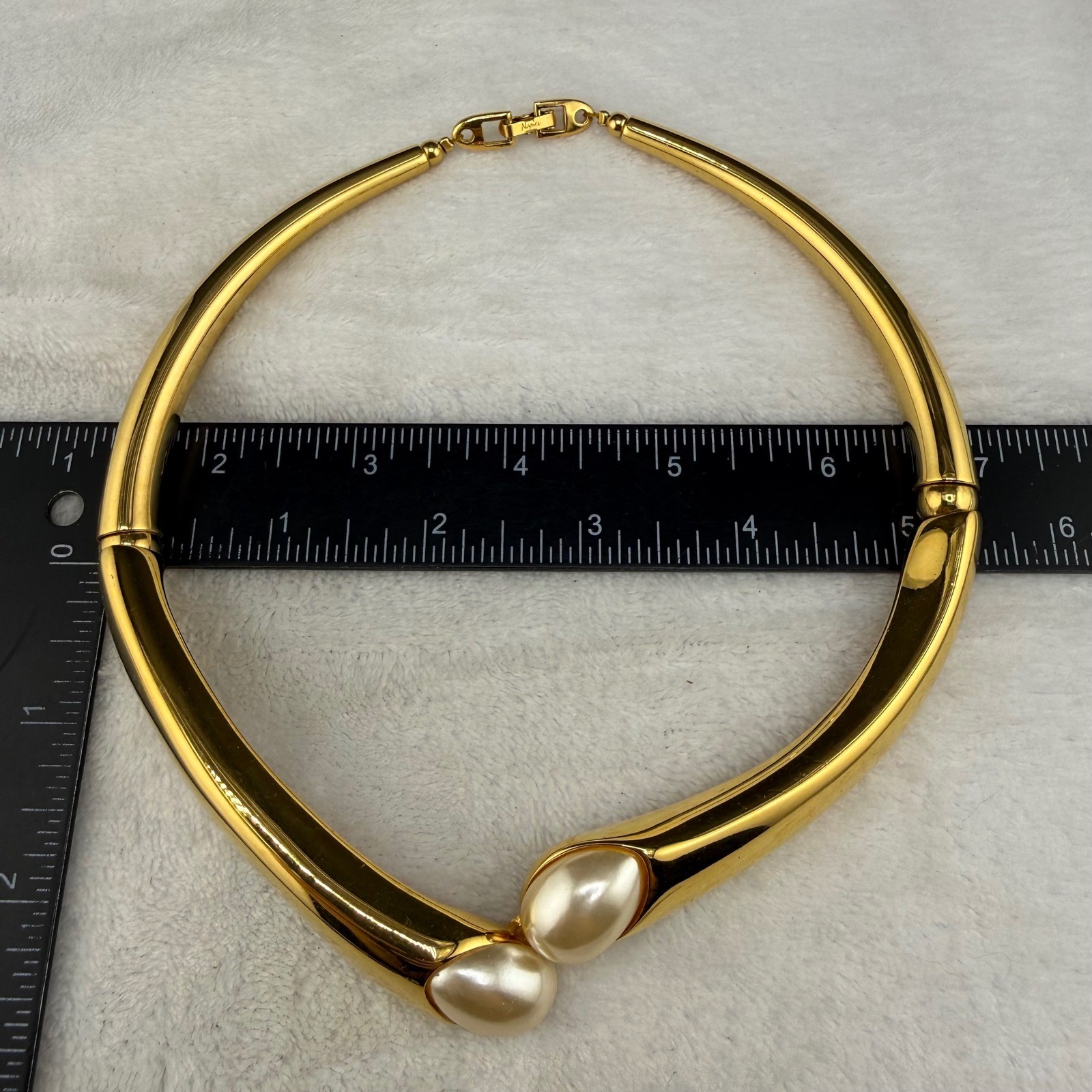 Vintage Napier Collar Necklace Faux Pearl Bypass Statement 15in