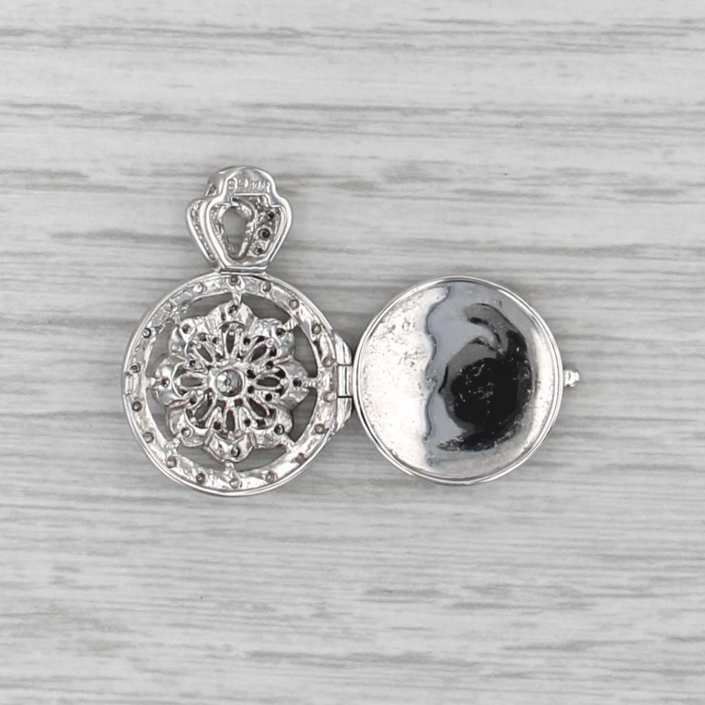 0.28ctw Diamond Flower Diffuser Locket Pendant 14k Gold for Scent Perfume Oil