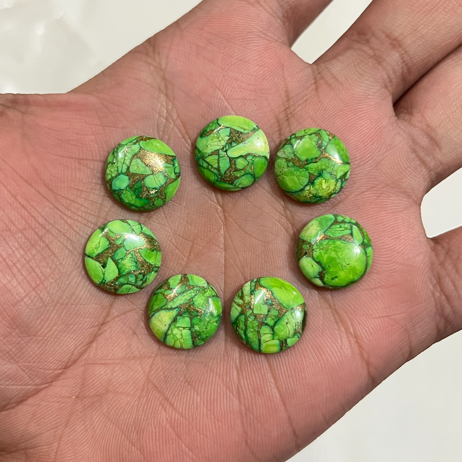 Natural Green Copper Turquoise Round Shape Cabochon Flat Back Calibrated Sizes
