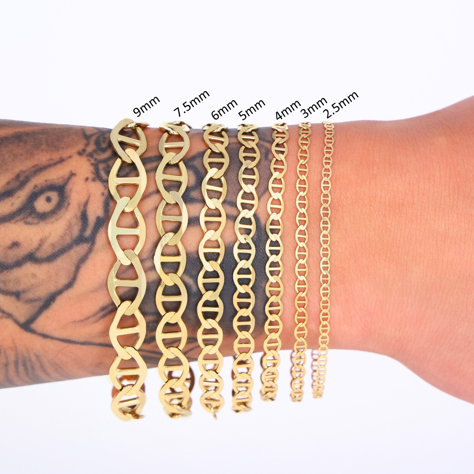 10K Yellow Gold Solid 2mm-9mm Mariner Anchor Link Chain Bracelet 7″ 7.5″ 8″ 9″