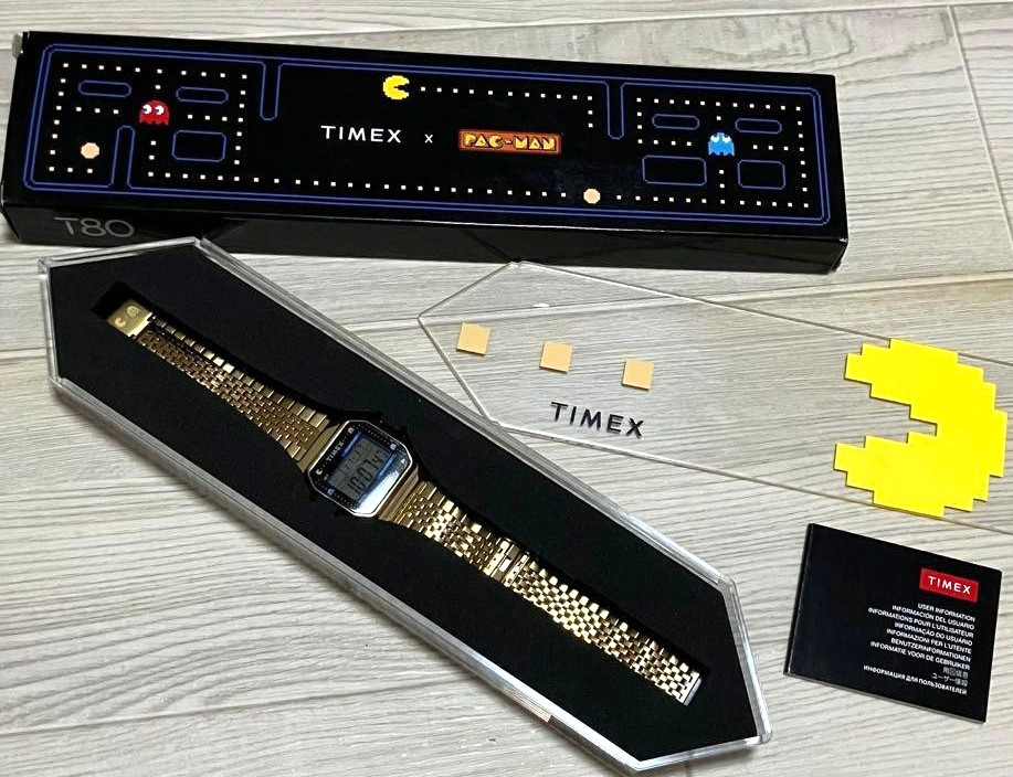 Timex T80 Pac-Man 40th Anniversary Gold Digital Watch Retro Limited Used Japan