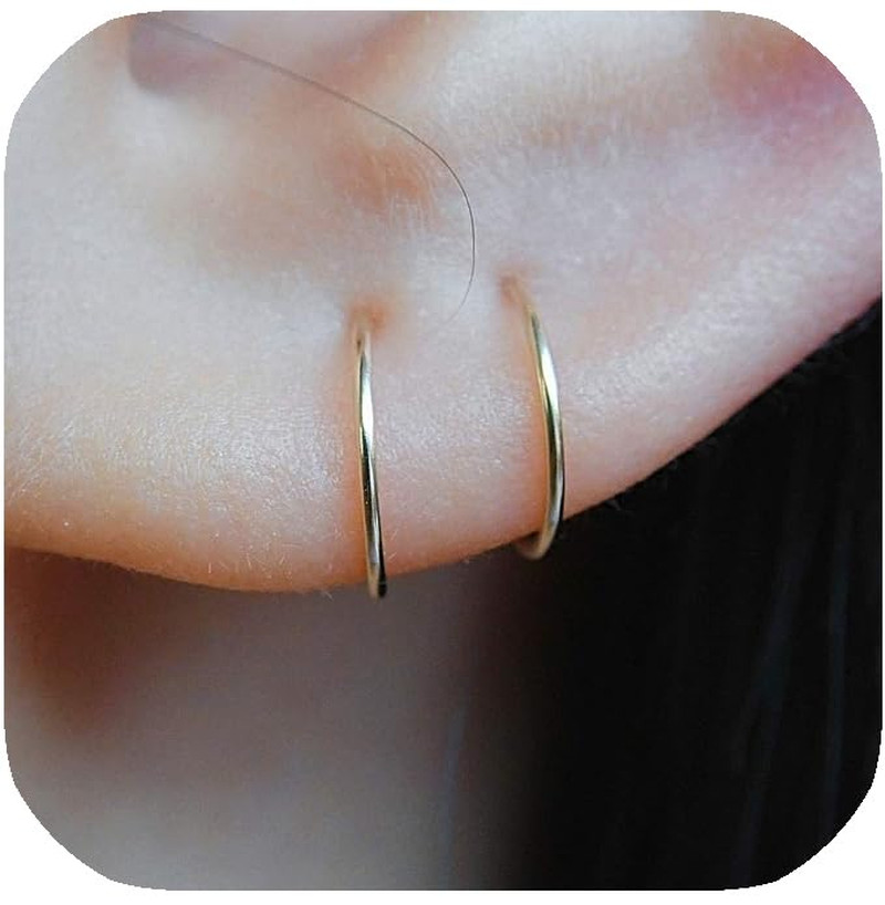 Aros pequeños oro 14K para nariz o cartilago argolla delgada de 7mm calibre 22