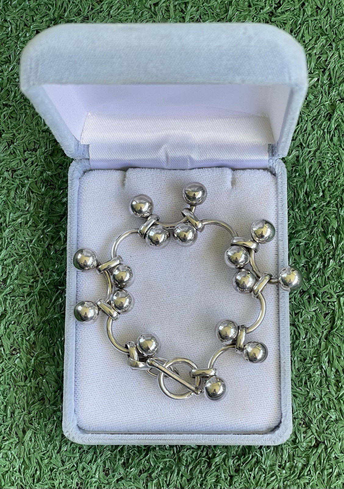 Vtg Marked 925 Sterling Silver DNA Vine Cha Cha Beads Toggle Clasp Bracelet 7.5”