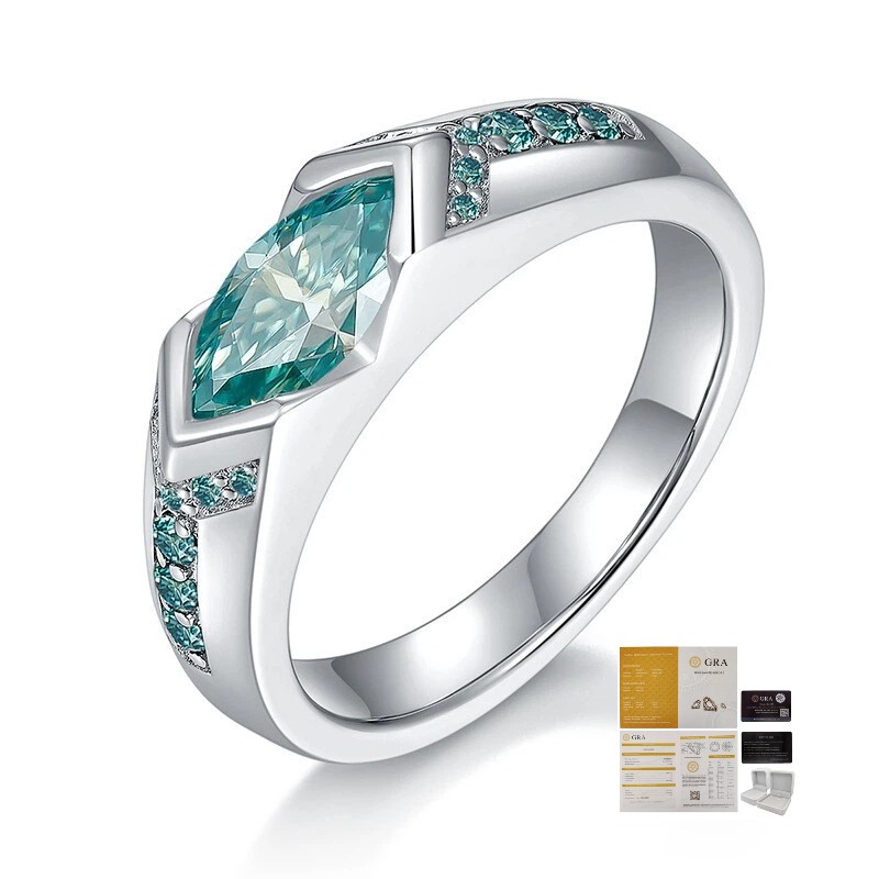 1 Carat Green Moissanite Engagement Band Ring 925 Sterling Silver – Pass Tester