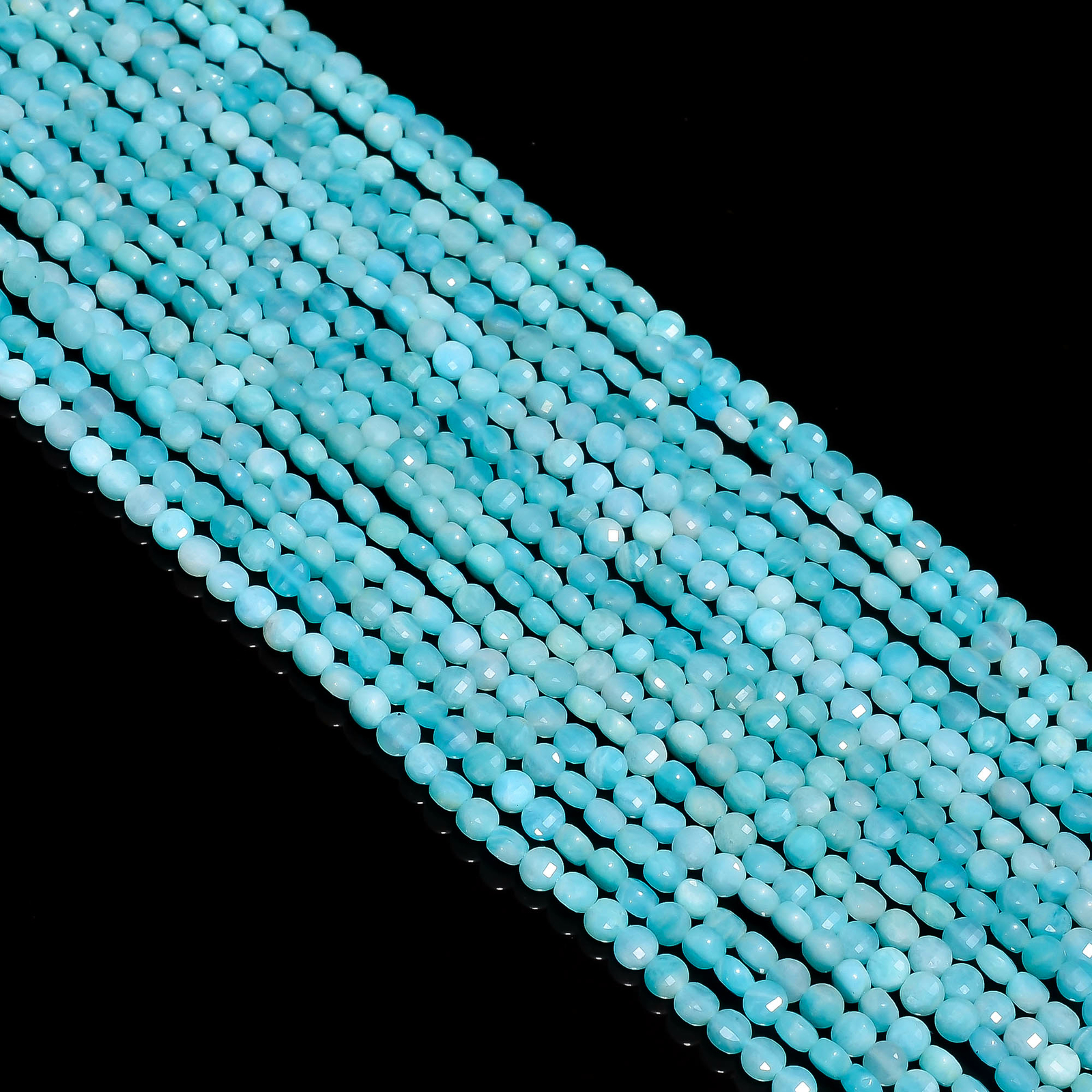 Natural Amazonite Gemstone Coin Shape Faceted Beads 4X4 mm Strand 13″ EB-178