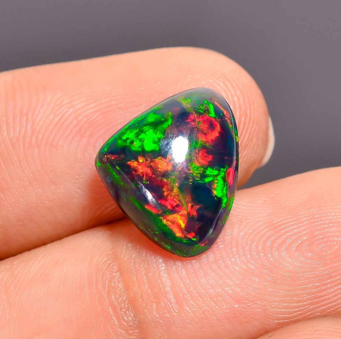 Natural Black Ethiopian Opal Heart Shape Cabochon Loose Gemstone 2.94 Ct 10X13X5