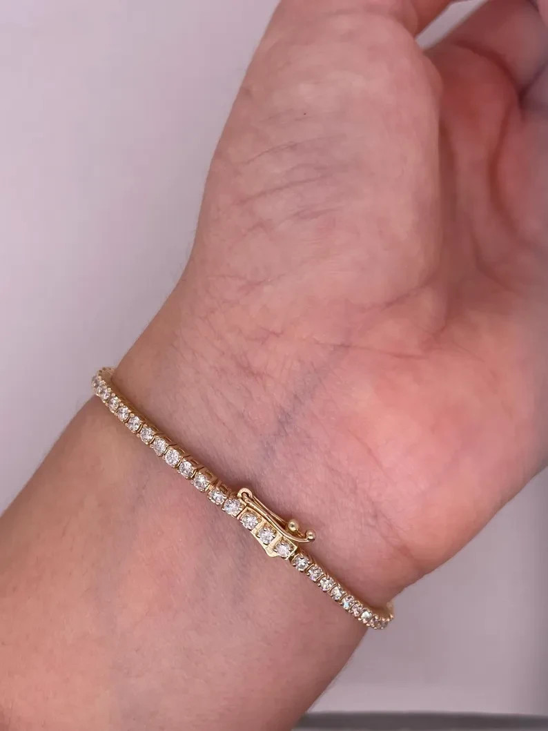 14k Yellow Gold 6.60CT Round GH/SI-I1 Diamond Tennis Bracelet Girlfriend Gift