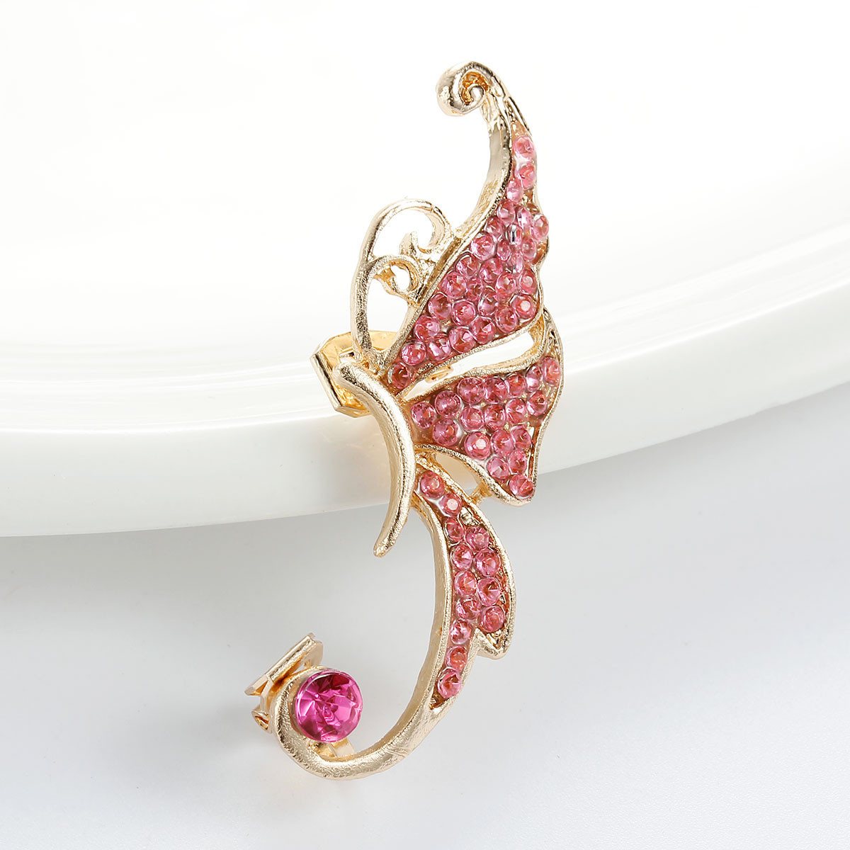 SEXY SPARKLES Ear Cuff Clip On Stud Wrap Earrings For Left Ear Butterfly Gold Pl