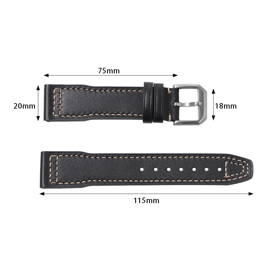 20 21mm Leather Watch Strap Band Pin Buckle Fits IWC Pilot Portugieser Portofino