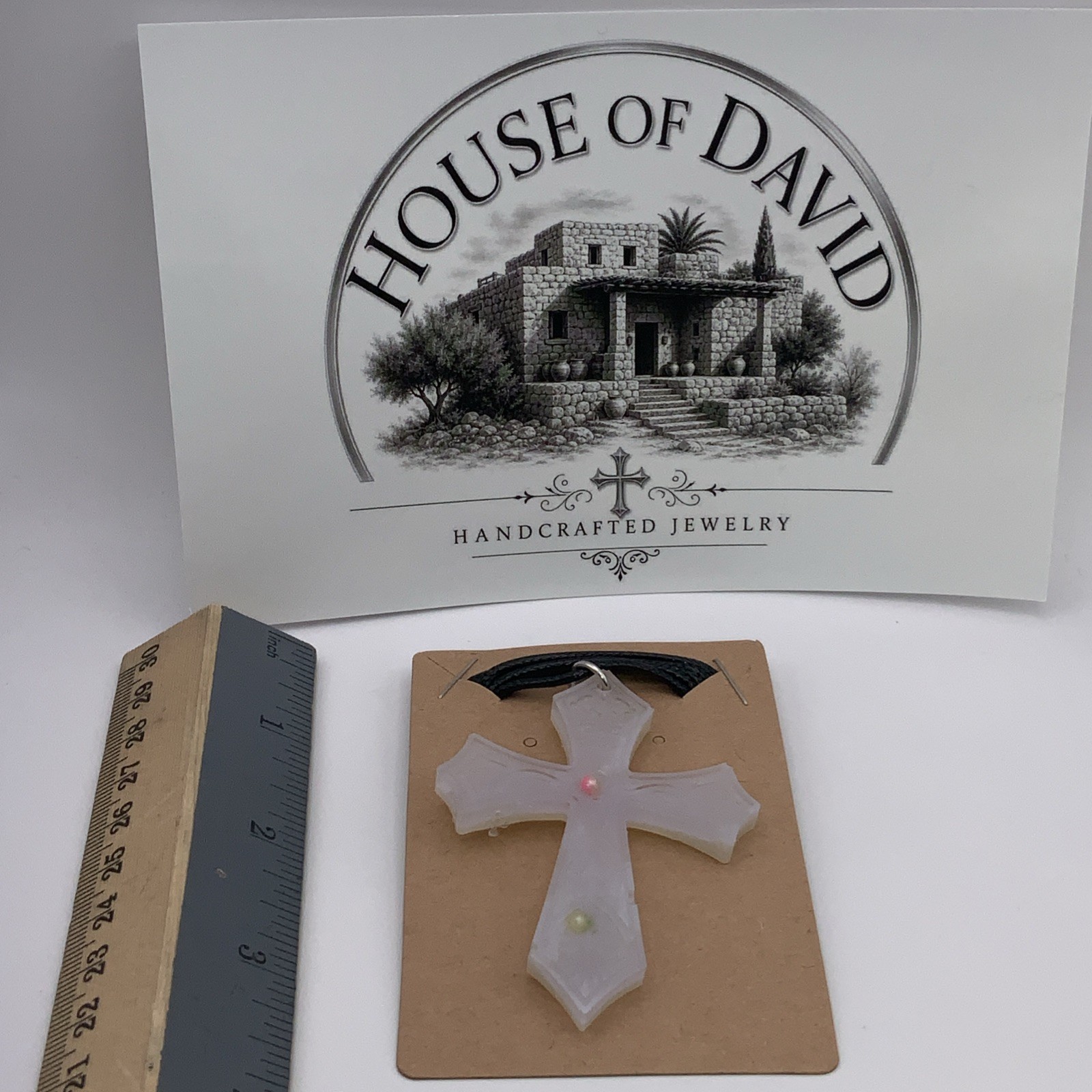 House Of David Handmade Cross Necklace Floating 3D Pearls