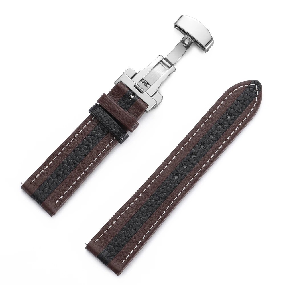22mm 20mm Genuine Calfskin Leather Watchband for Omega Seiko Butterfly Buckle