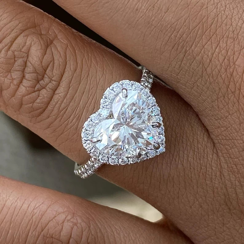 IGI 3.70Ct Heart EF/VSI Lab Grown Diamond Halo Engagement Ring 14k White Gold