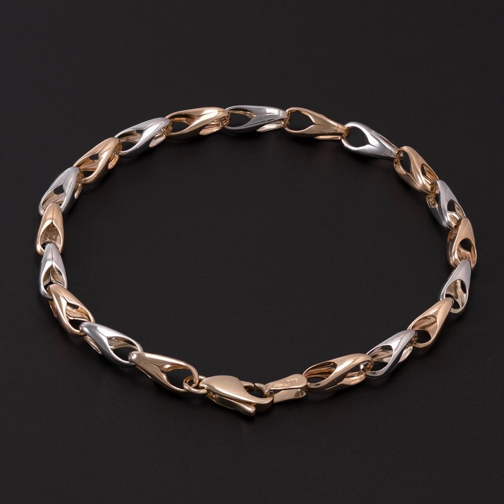 9ct Yellow and White Gold Fancy Link Bracelet 7.5 Inches (0555)