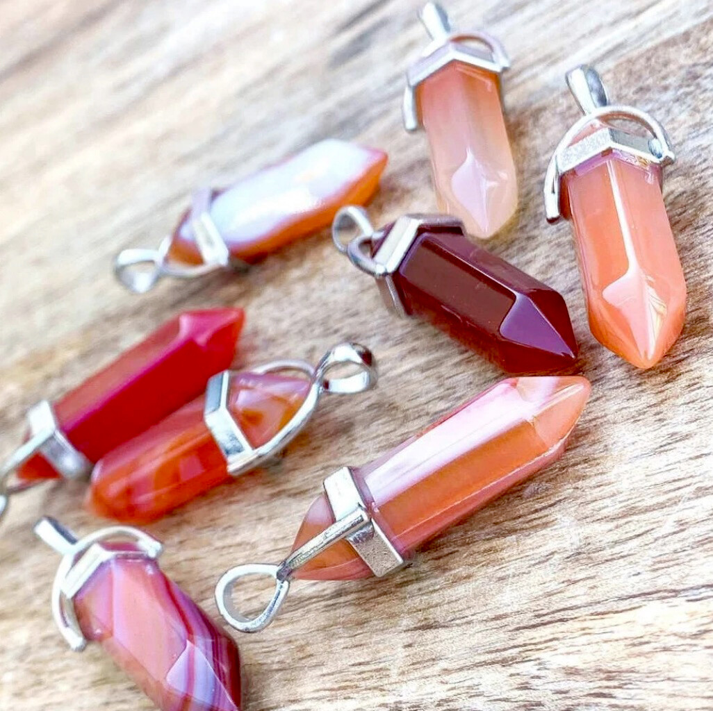 Carnelian Crystal Pendant Sterling Silver Necklace Double Point Chakra Gemstone