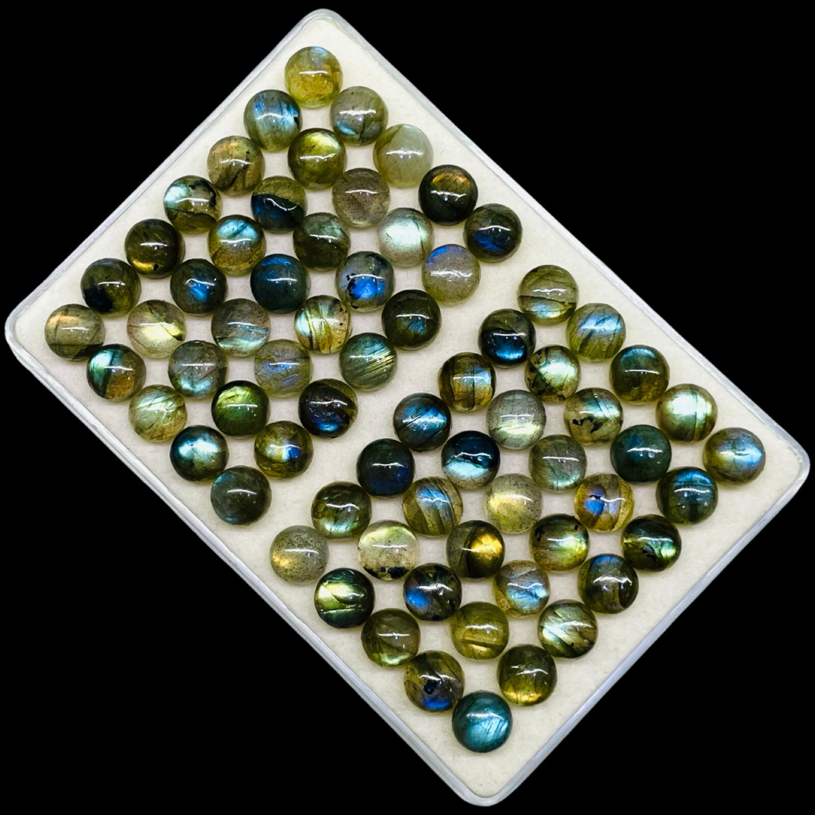 60 Pcs Natural Labradorite 7mm Round Flashy Loose Untreated Cabochon Gemstones