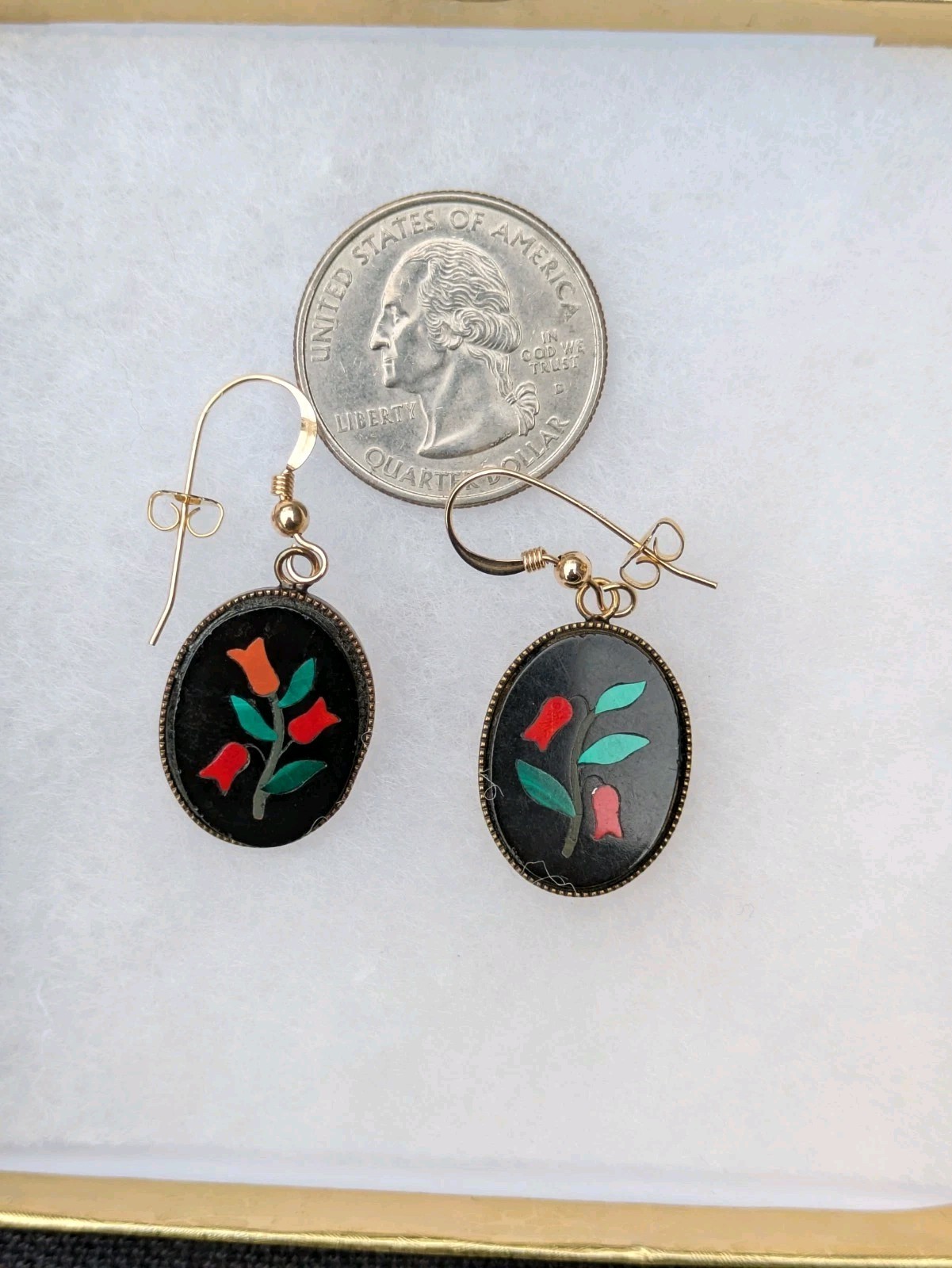 Pietra Dura Pierced Earrings – Made w/ Antique Italian Plaques, 14k GF Hooks C15