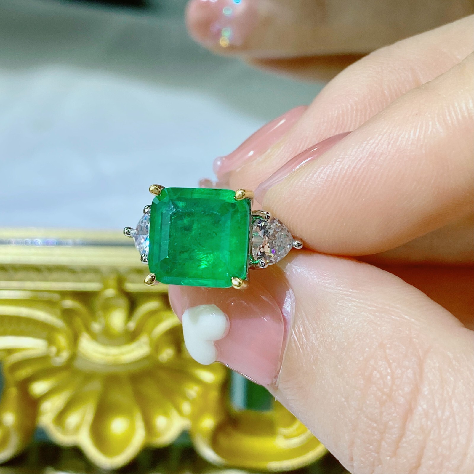 New 10mm Square Neon Green Citrine Topaz Gemstone Charm Women Silver Ring