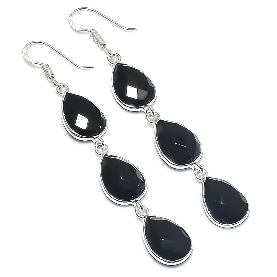 Black Spinel Gemstone 925 Sterling Silver Jewelry Earring Size 3 For Gift