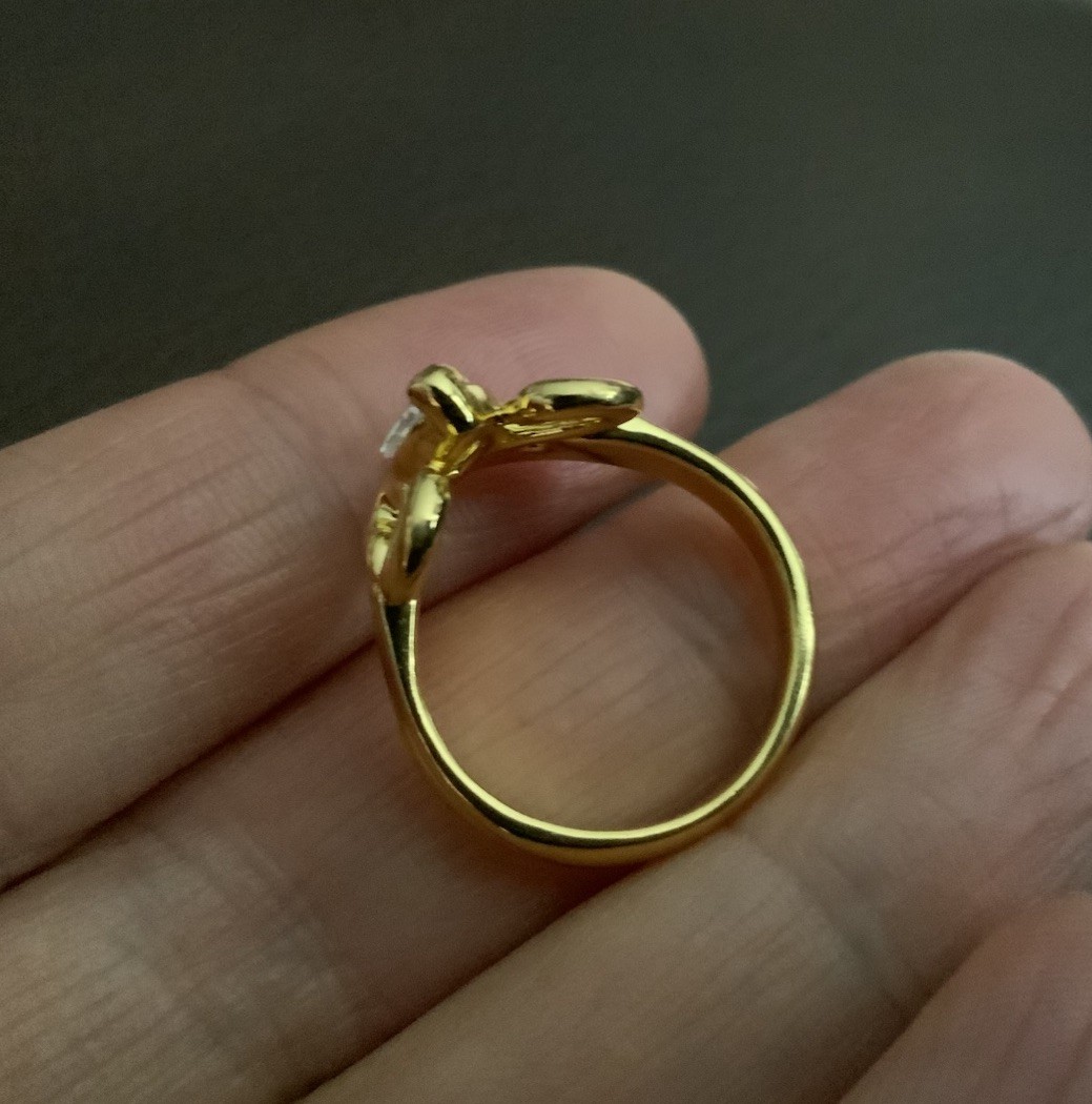 Avon Bird Ring Swan Gold Crystal Sz 7 Love VTG Lovebirds Marquise CZ Boho Retro