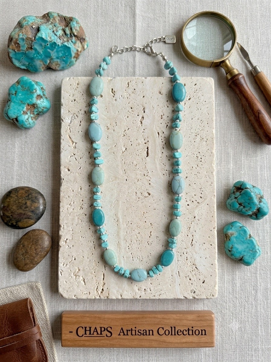 Chaps Southwestern-inspired Turquoise Blue Bead Necklace, Boho Chic Statement.