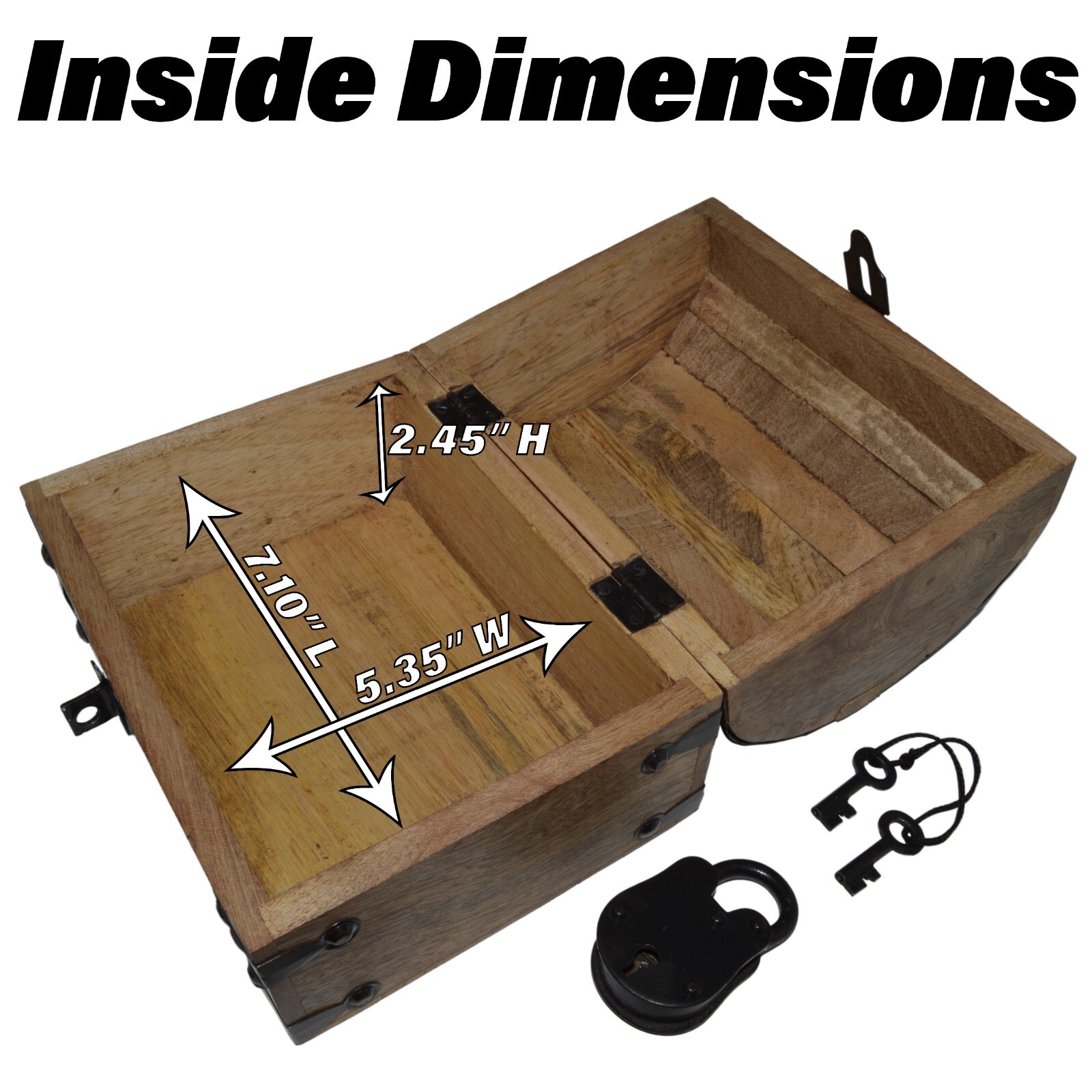 Pirate’s Treasure Chest Wooden Nautical Jewelry Box with Functional Lock and Key