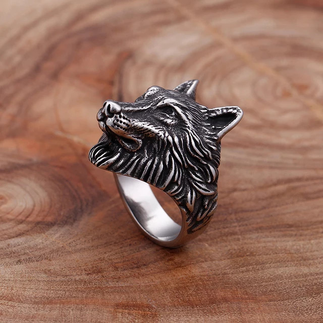 Stainless Steel Biker Wolf Ring For Men Sizes 8-12
