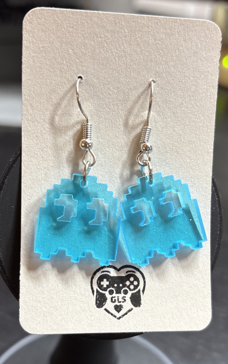 PAC Man Blue Ghost Dangling Fashion Acrylic Earrings