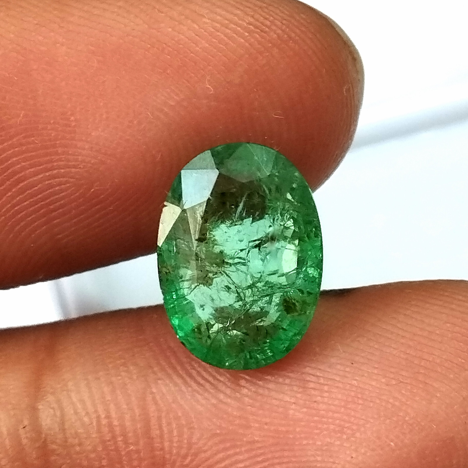 Untreated Emerald Faceted Oval Shape 3.75 Carat Natural Zambian Emerald Gemstone
