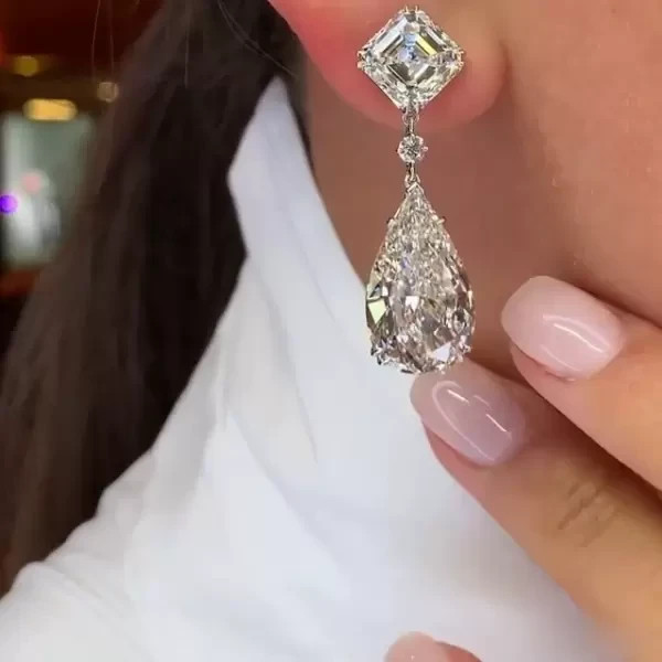 Dazzling Hoop Earrings 8Ct Pear Simulated Diamond 14K White Gold Plated