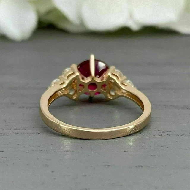2.5Ct Round Cut Lab-Created Red Ruby Diamond Wedding 14K Yellow Gold Finish Ring